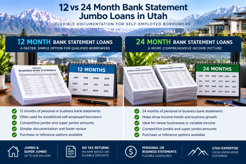 12 vs 24 month bank statement loan requirements Utah