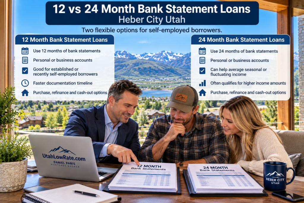 12 vs 24 month bank statement loans Heber City Utah