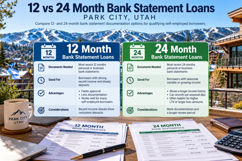 12 vs 24 month bank statement loans Park City Utah