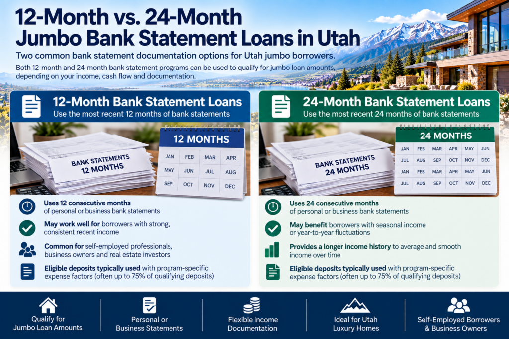 12 month vs 24 month jumbo bank statement loans Utah