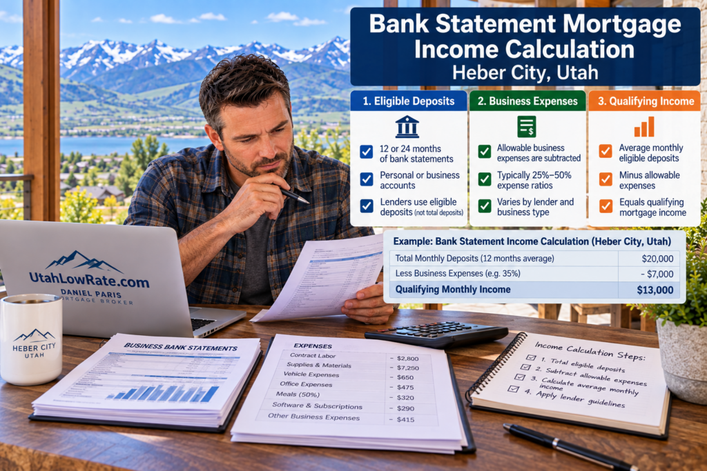 bank statement mortgage income calculation Heber City Utah