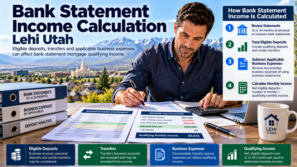 bank statement mortgage income calculation Lehi Utah