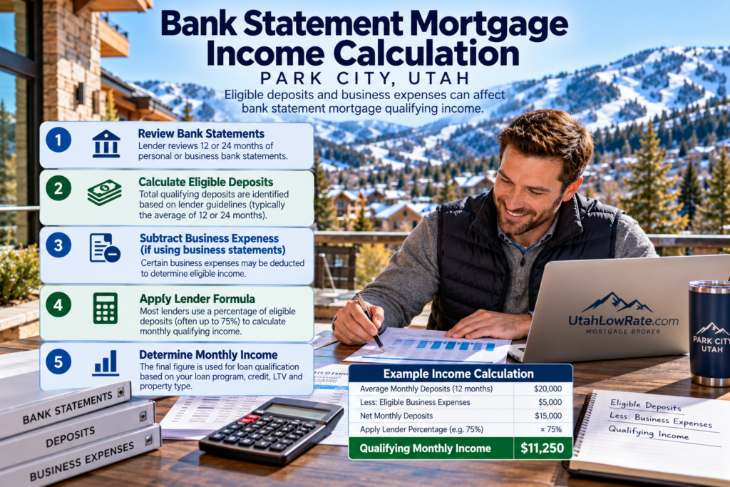 bank statement mortgage income calculation Park City Utah