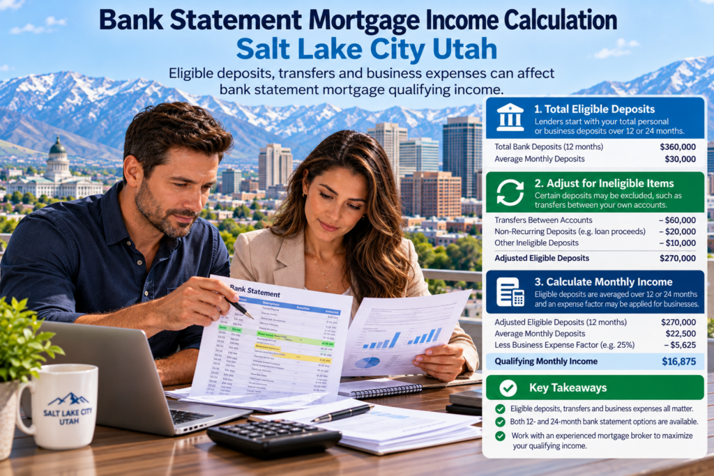 bank statement mortgage income calculation Salt Lake City Utah