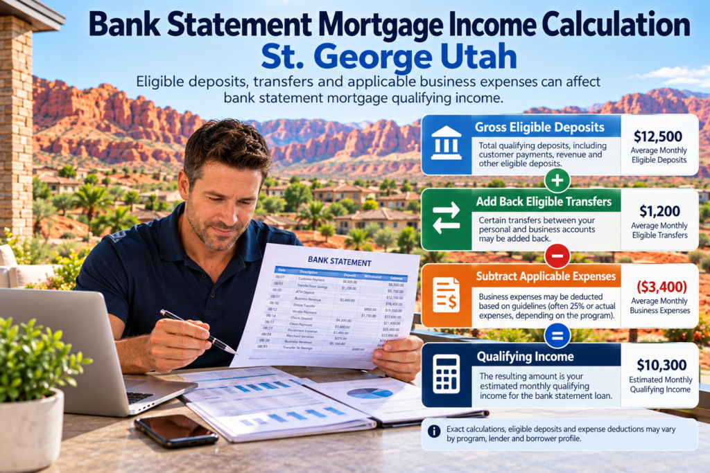 bank statement mortgage income calculation St. George Utah
