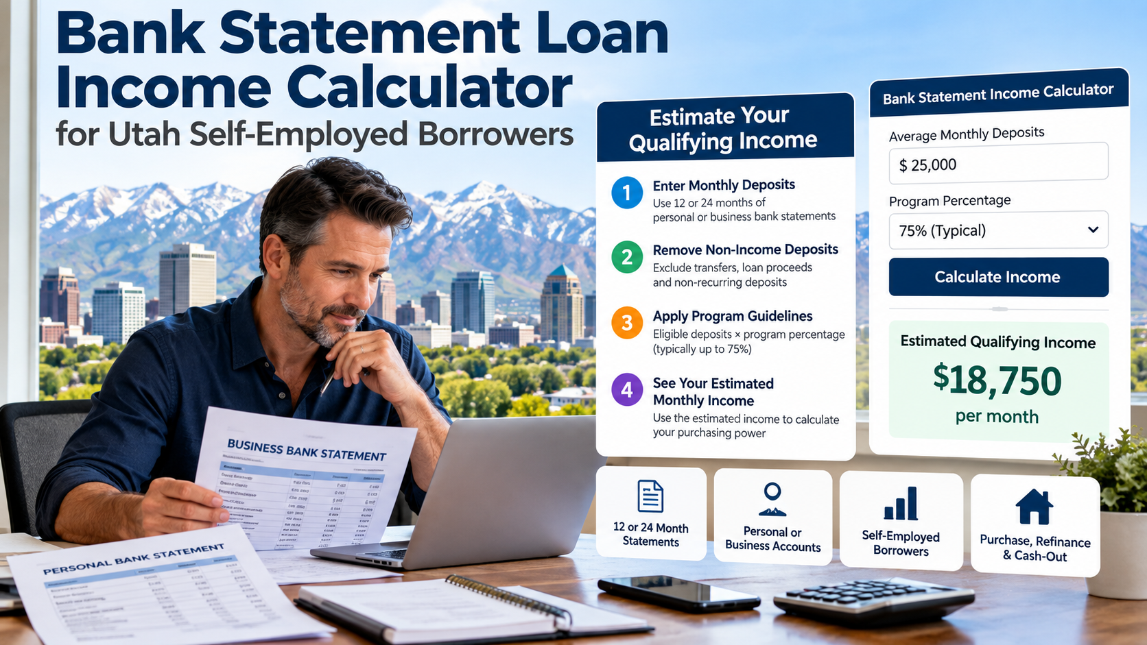 Bank statement income review for a self-employed Utah homeowner