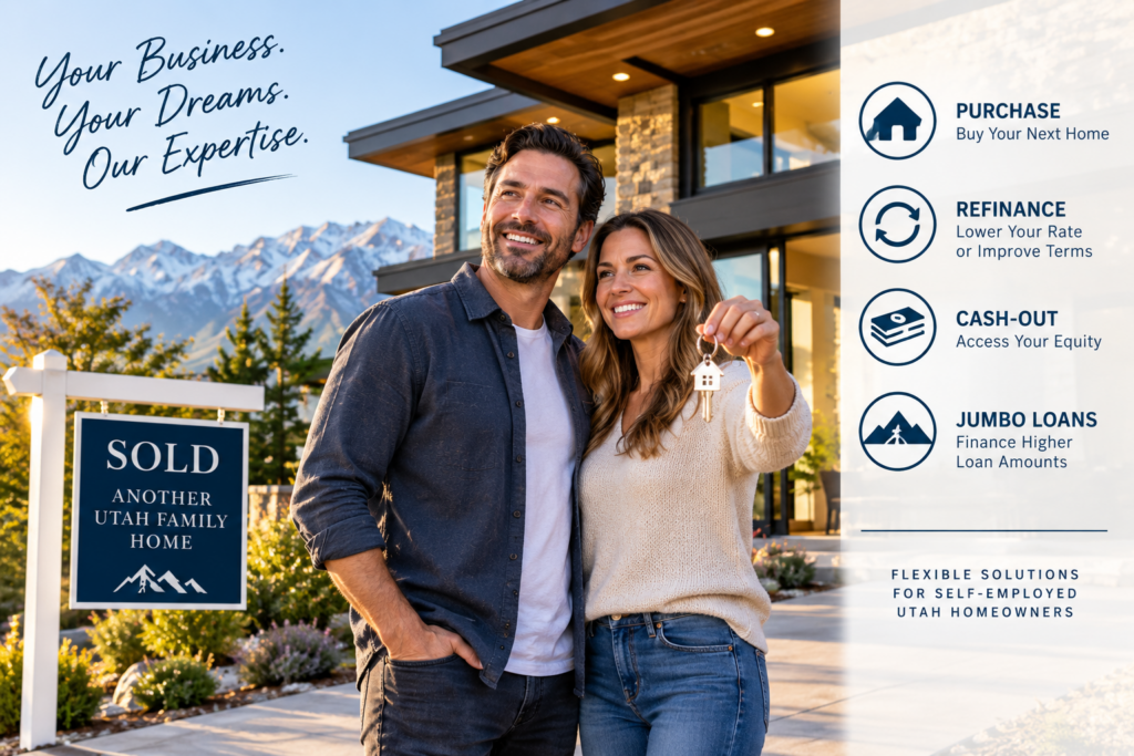 Utah homeowners using bank statement loans for home purchase, refinance, cash-out or jumbo financing