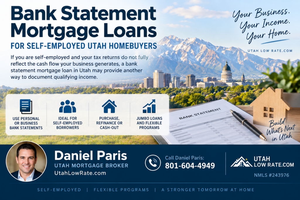 Self-employed Utah homebuyer exploring bank statement mortgage loan options