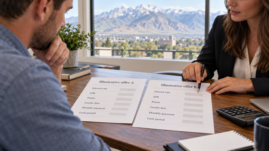 Borrower comparing two illustrative Utah jumbo mortgage offers