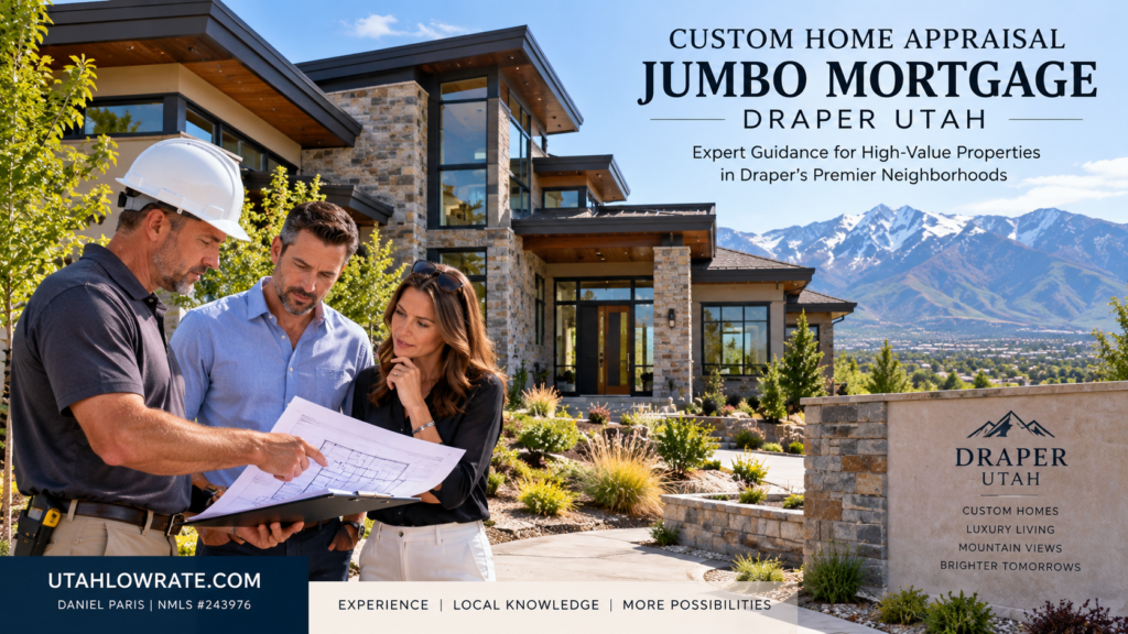 Custom luxury home in Draper Utah illustrating appraisal considerations for jumbo mortgage financing