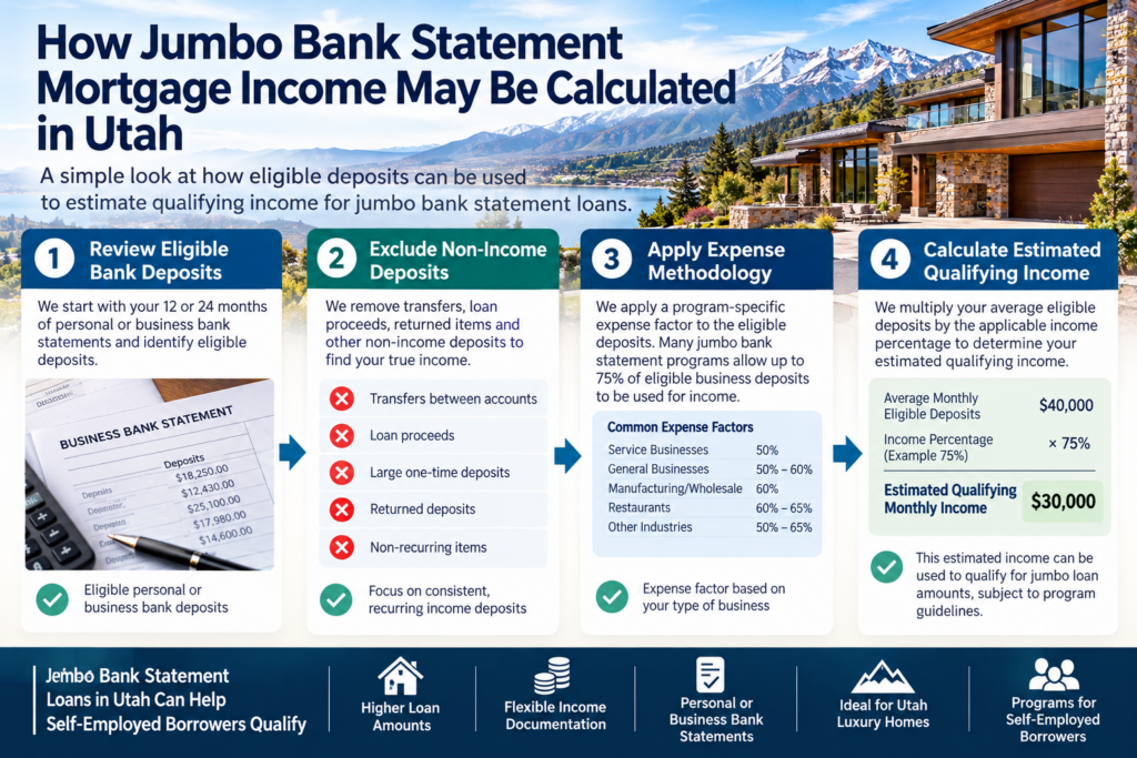 jumbo bank statement mortgage income calculation Utah
