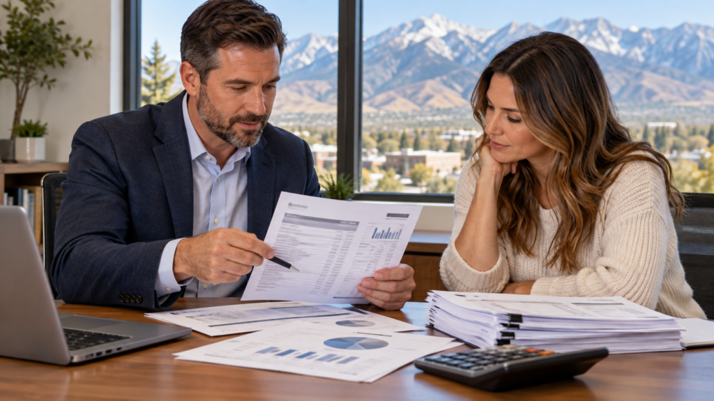Mortgage broker reviewing eligible business deposits for a Utah jumbo loan