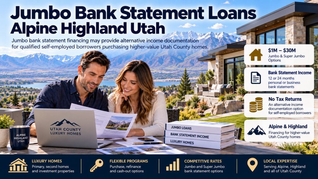 jumbo bank statement loans Alpine Highland Utah luxury homes