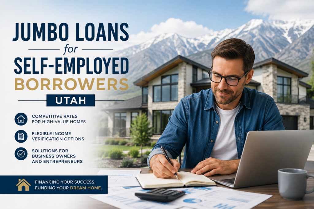 Self-employed Utah borrower reviewing bank statements for a jumbo mortgage