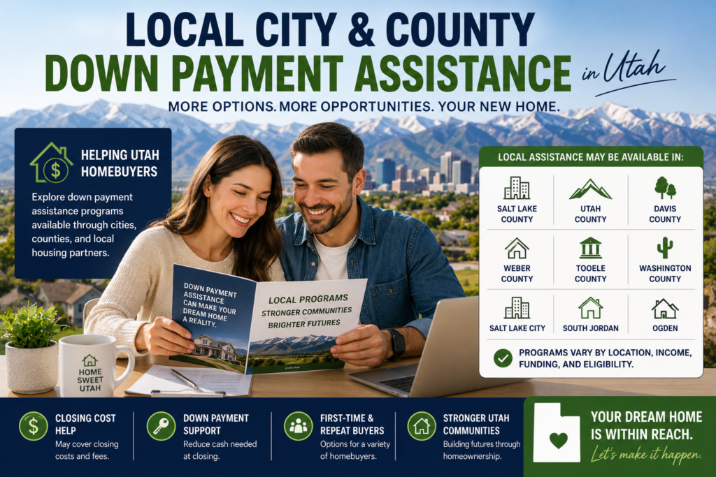 Utah homebuyers comparing city and county down payment assistance programs