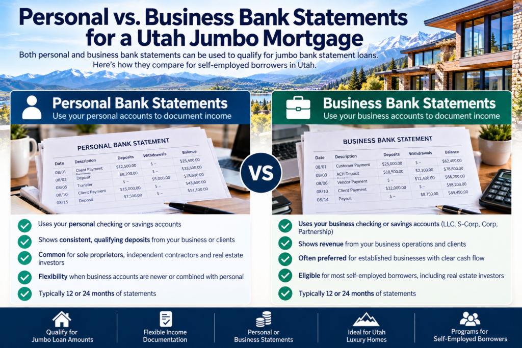 personal vs business bank statements for a Utah mortgage