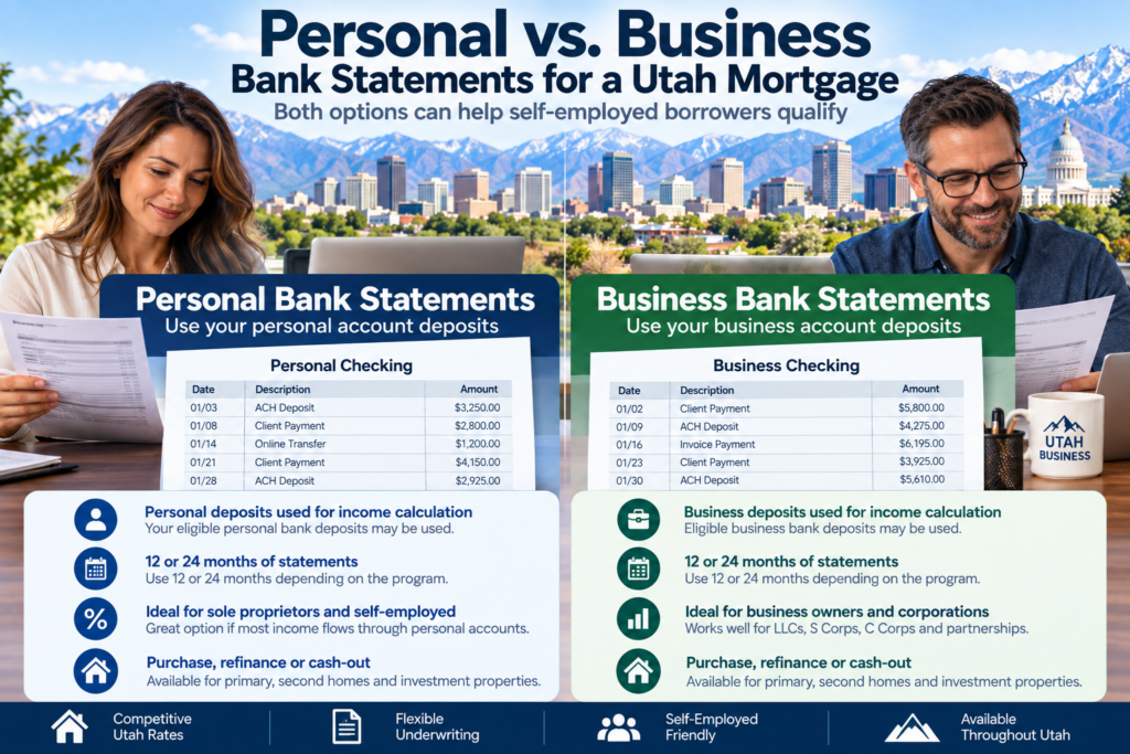 Personal vs business bank statements for a Utah mortgage