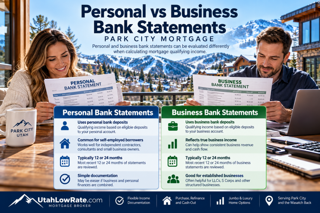 personal vs business bank statements Park City mortgage