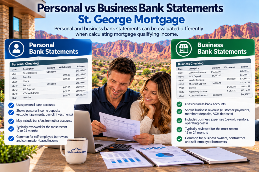 personal vs business bank statements St. George mortgage