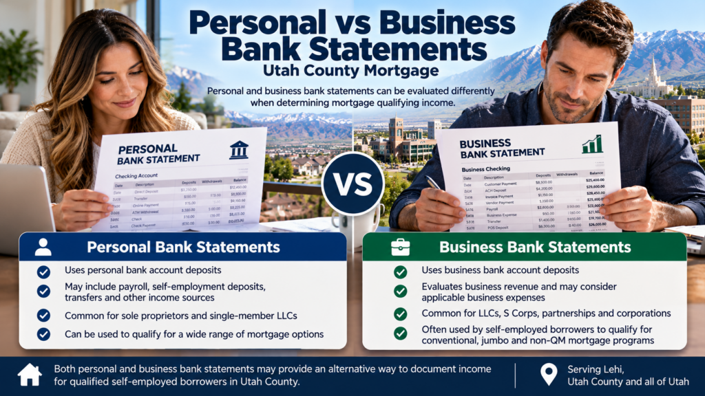 personal vs business bank statements Utah County mortgage