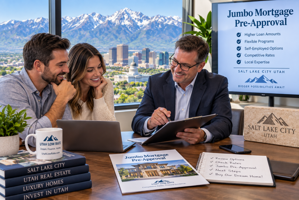 Salt Lake City homebuyers reviewing jumbo mortgage pre-approval options