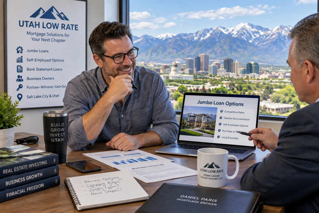Self-employed borrower comparing jumbo loans in Salt Lake City Utah