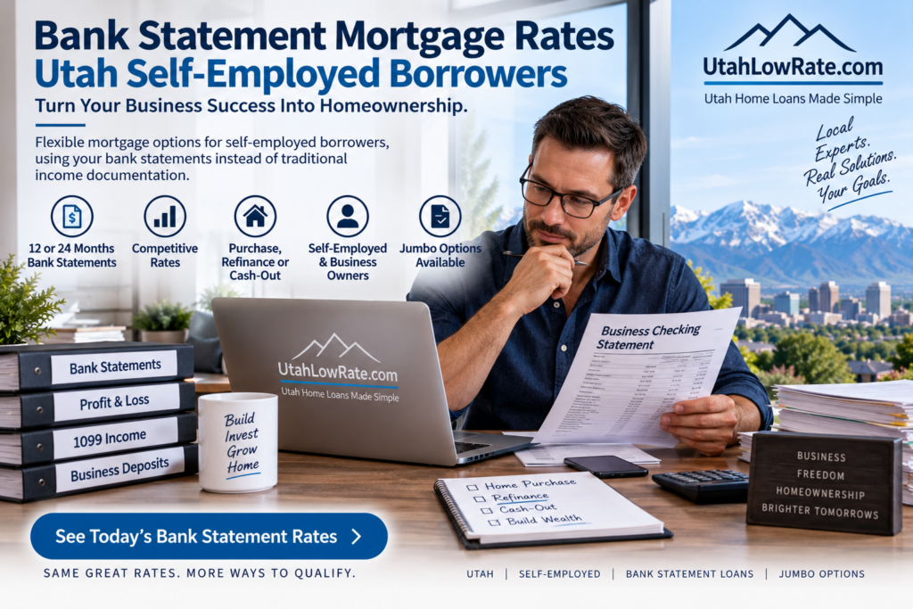 Bank statement mortgage rates Utah self-employed borrowers