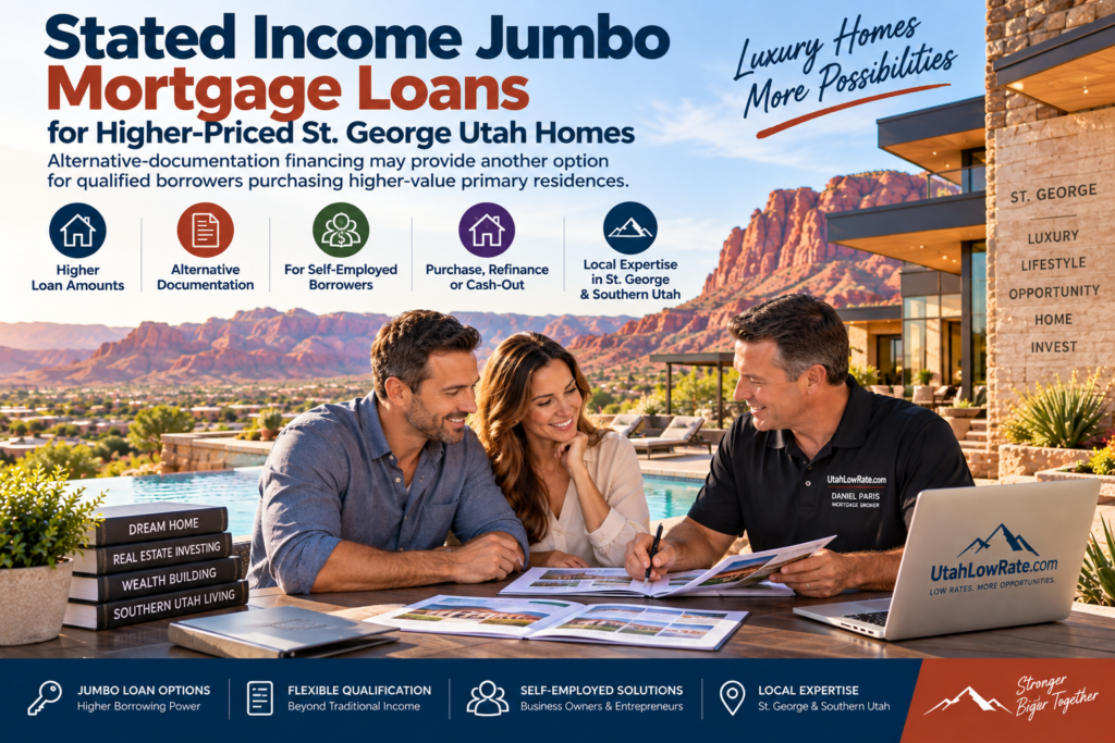 Stated income jumbo mortgage loans for higher-priced St George Utah homes