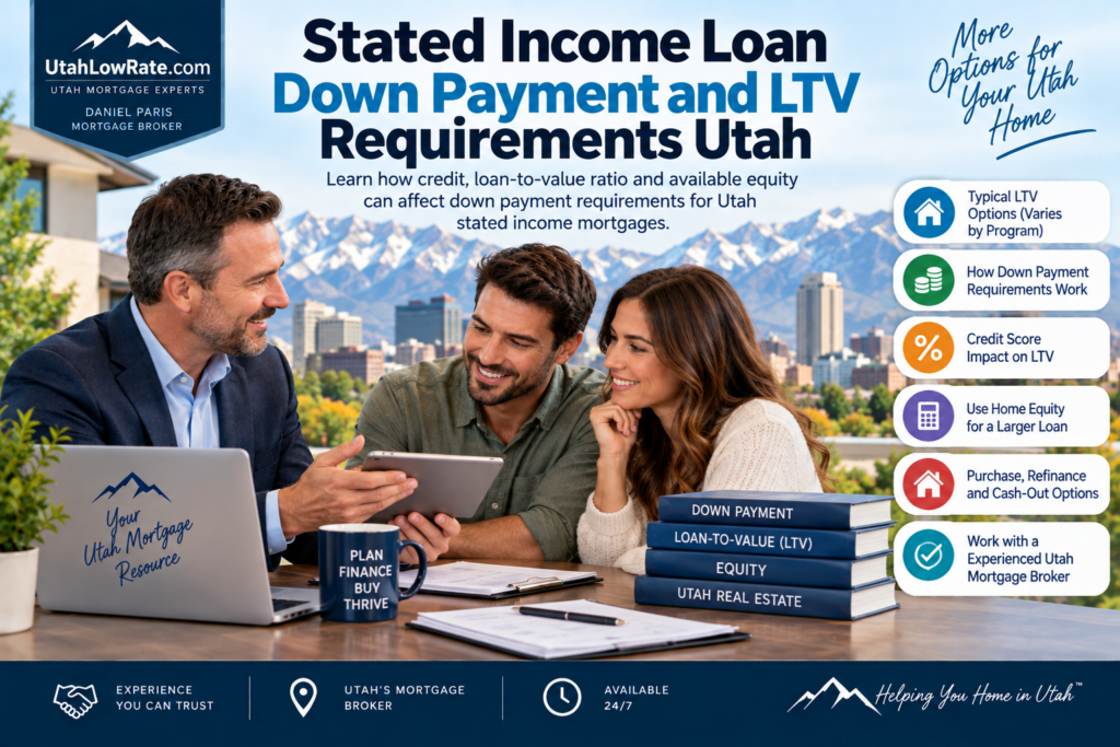 Stated income loan down payment and LTV requirements Utah