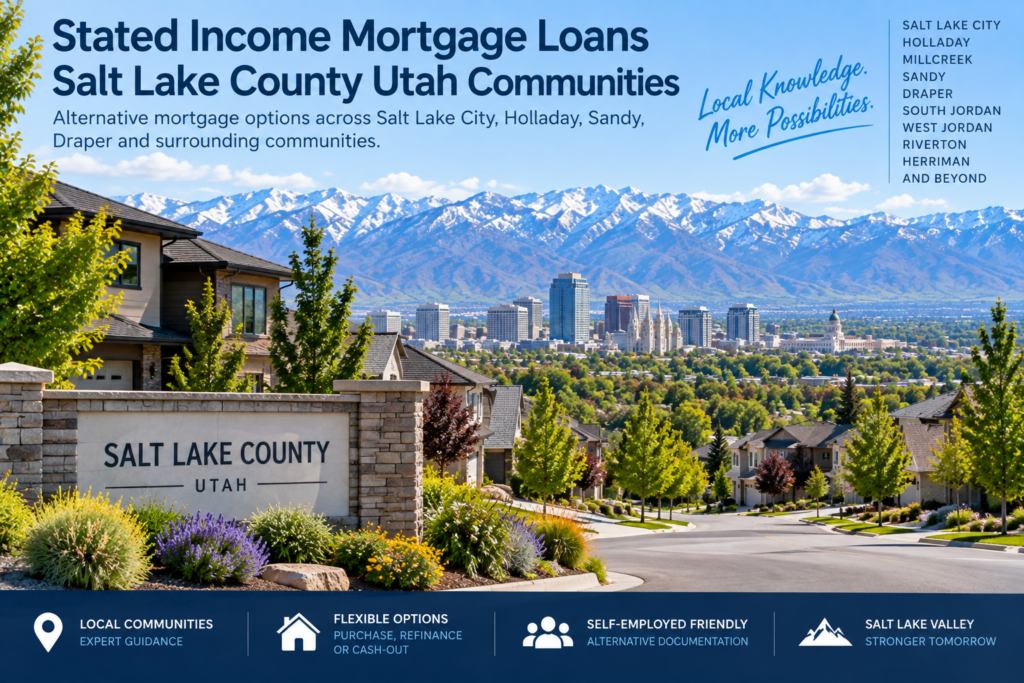 Stated income mortgage loans Salt Lake County Utah communities
