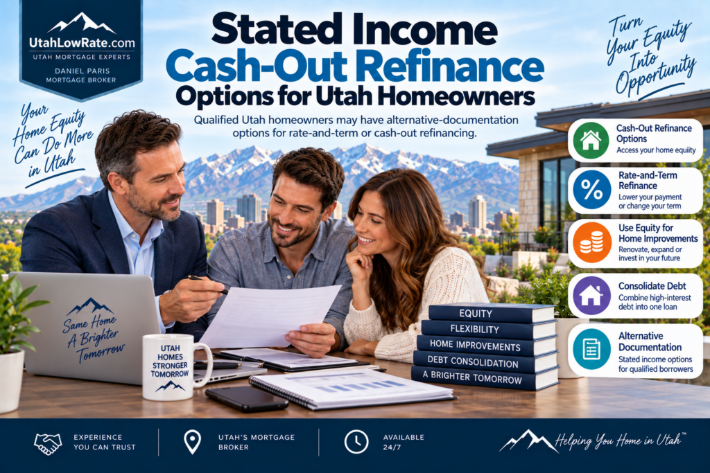 Stated income cash-out refinance options for Utah homeowners