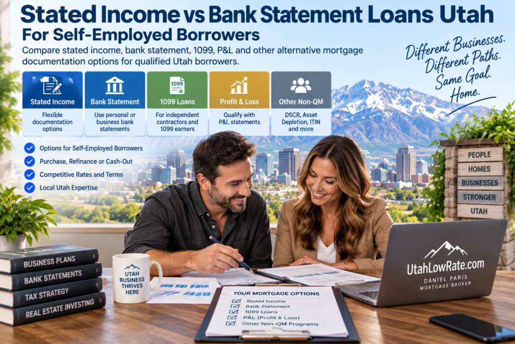 Stated income vs bank statement loans Utah for self-employed borrowers