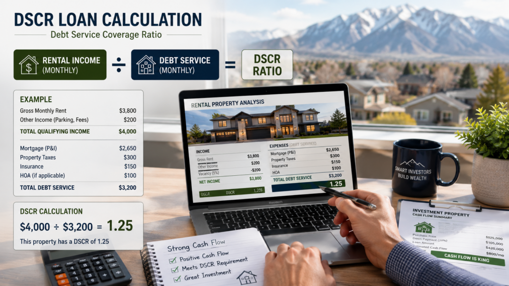 DSCR rental income calculation for a Utah investment property showing rent compared with property debt