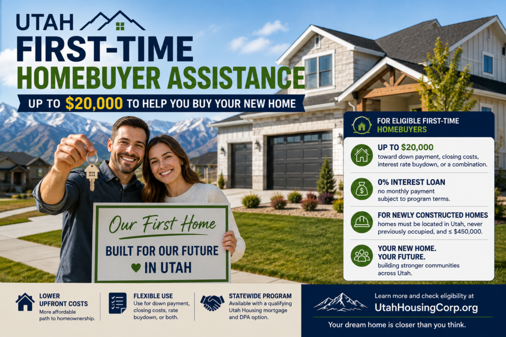 First-time Utah homebuyers purchasing an eligible new construction home