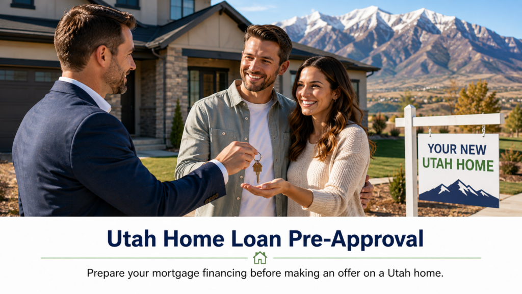 Pre-approved Utah homebuyers receiving keys to their new home