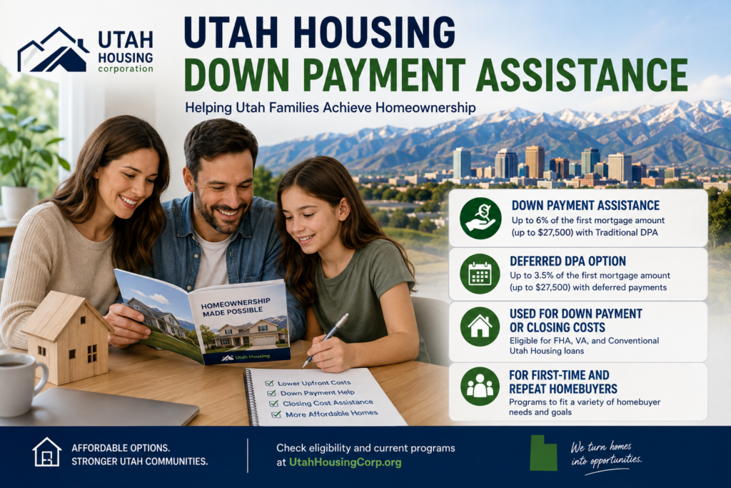 Utah down payment assistance programs for first-time and repeat homebuyers