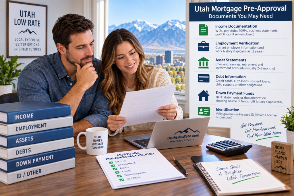 Documents needed for a Utah mortgage pre-approval including income assets and employment records